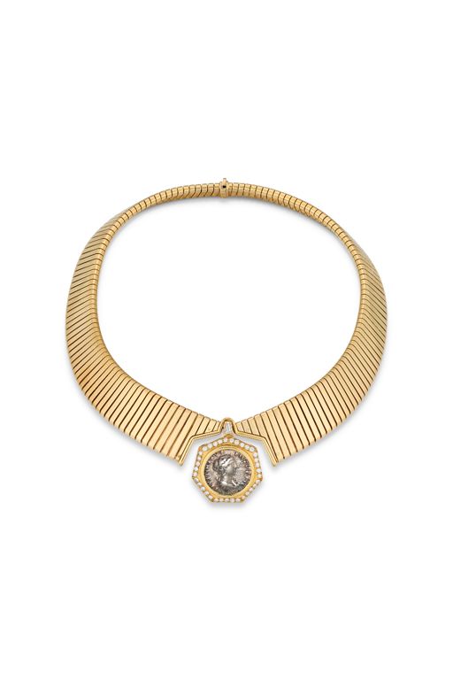 Yellow Gold Diamond Coin Necklace