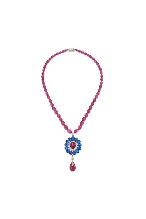 Sapphire, Tourmaline and Diamond Pendant Necklace