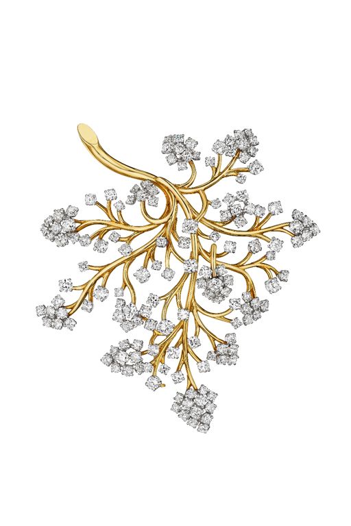 18k Yellow Gold and Platinum Diamond Fern Brooch