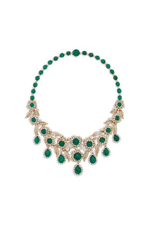 18k Yellow Gold Emerald and Diamond Necklace