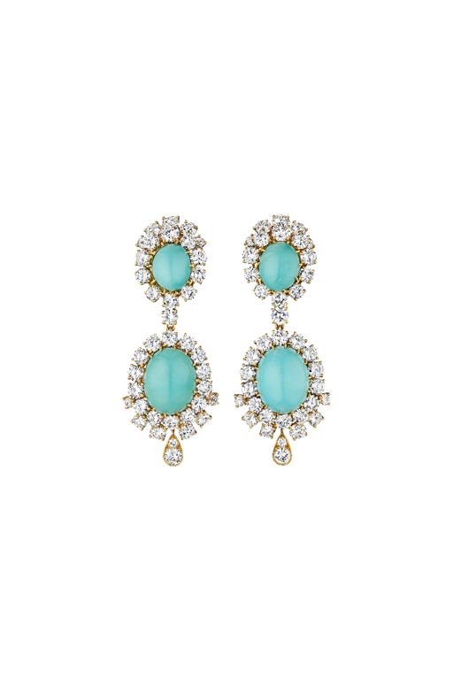 18k Gold Turquoise and Diamond Pendant Earrings