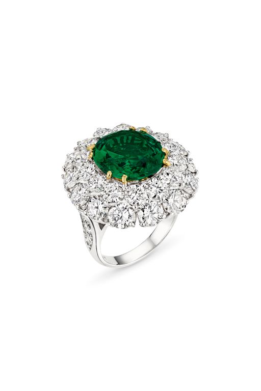 Platinum and Yellow Gold Emerald and Diamond Ring