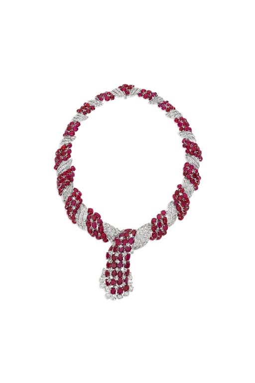 Platinum Ruby and Diamond Necklace