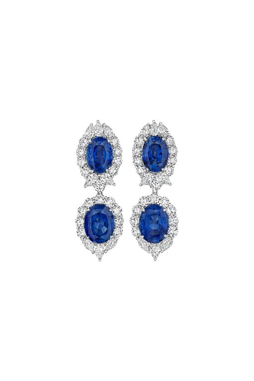 Platinum Sapphire and Diamond Pendant Earrings