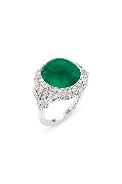 Platinum Emerald and Diamond Ring