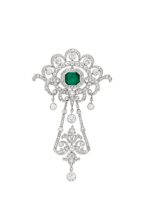 Emerald and Diamond Brooch/Pendant Necklace