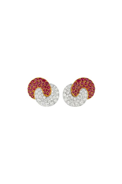 Platinum and Yellow Gold Ruby and Diamond Earrings