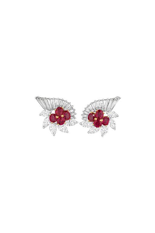 Platinum and White Gold Ruby and Diamond Earrings