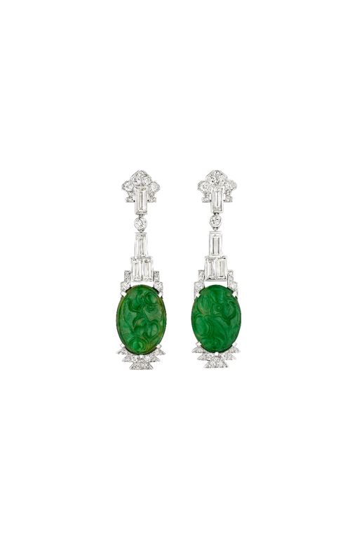Platinum Jade and Diamond Pendant Earrings