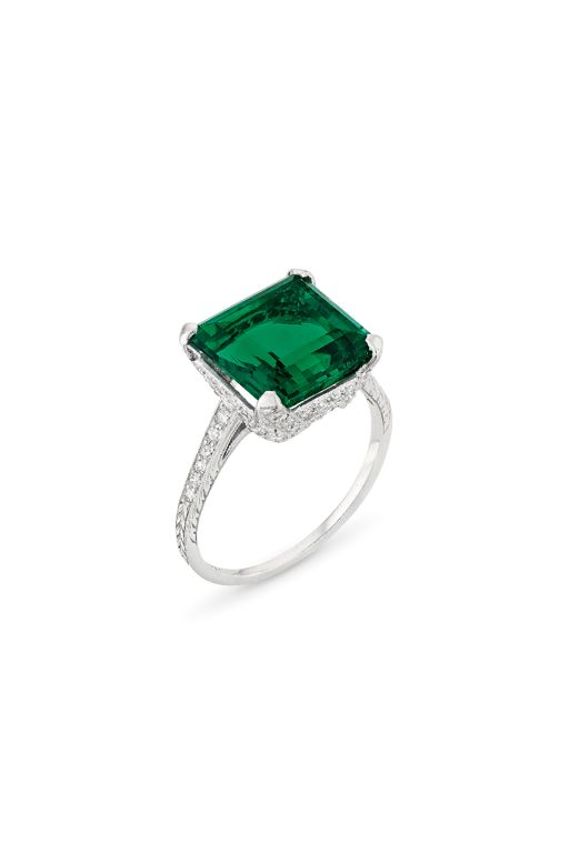Platinum Emerald and Diamond Ring