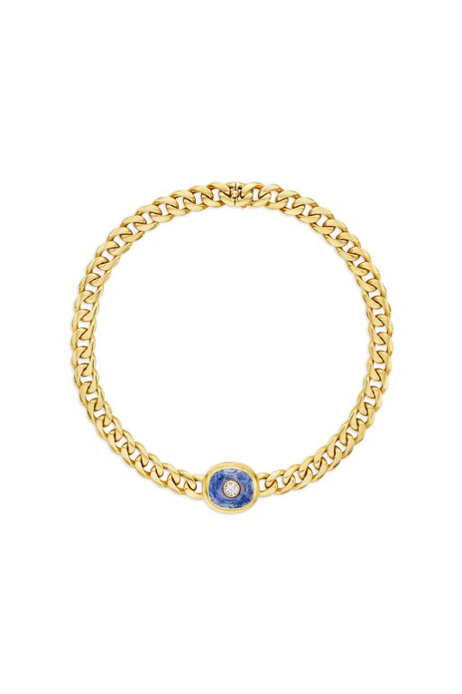 18k Yellow Gold Sapphire and Diamond Necklace