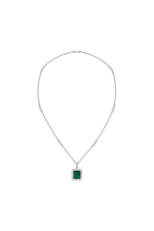 Platinum Emerald and Diamond Pendant Necklace