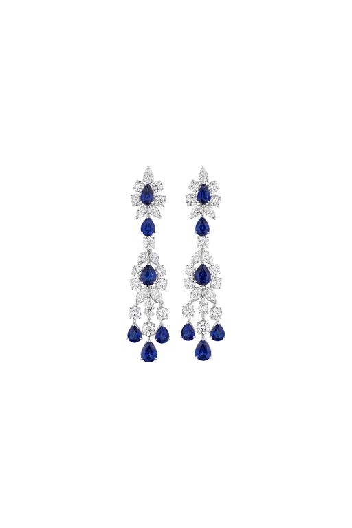 Platinum Sapphire and Diamond Pendant Earrings