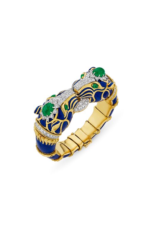 Yellow Gold and Platinum Multi-Gem Tiger Bracelet