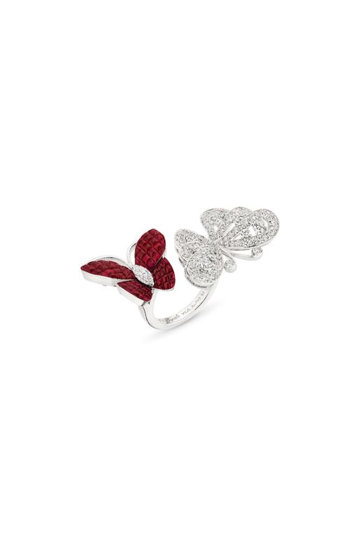 18k White Gold Ruby and Diamond Butterfly Ring