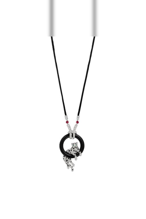 Platinum Multi-Gem Panther Pendant Necklace