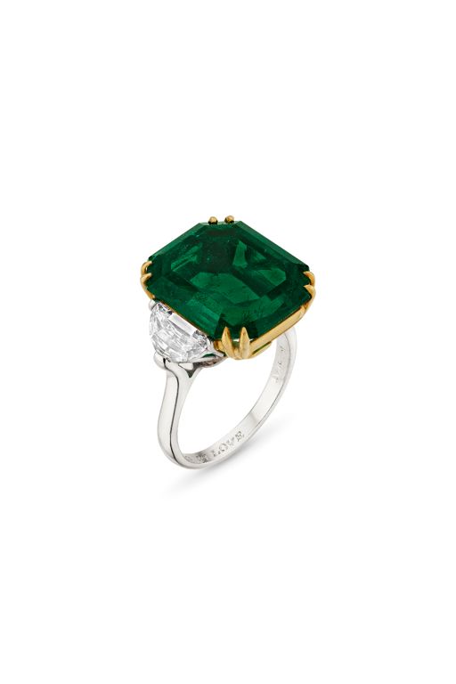 Platinum and Yellow Gold Emerald and Diamond Ring