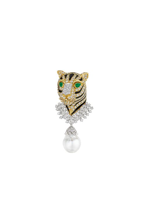Yellow Gold and Platinum Multi-Gem Tiger Brooch