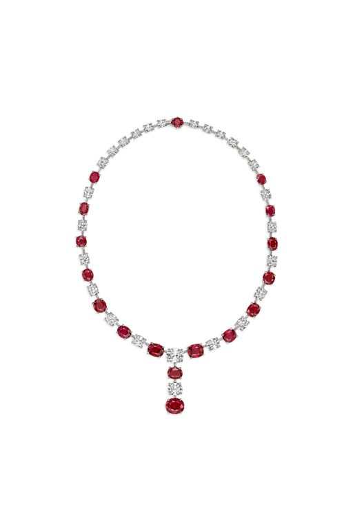 White Gold Ruby and Diamond Necklace