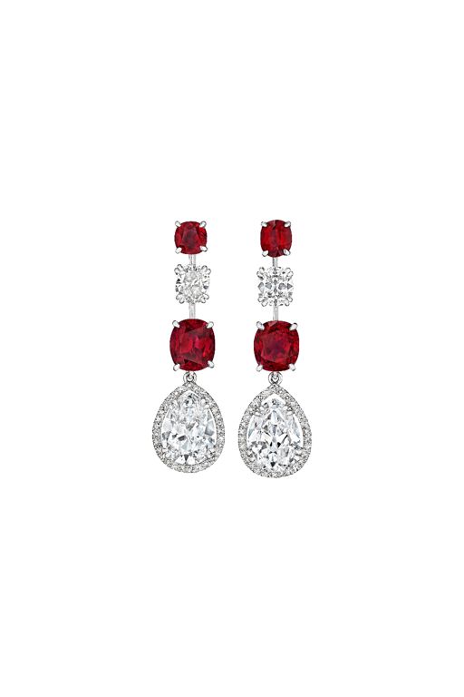 Platinum Ruby and Diamond Pendant Earrings