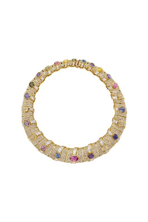 20k Yellow Gold Sapphire and Diamond Necklace