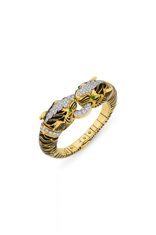 Yellow Gold and Platinum Multi-Gem Tiger Bracelet