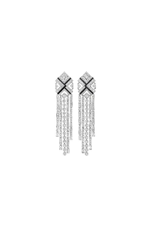 18k White Gold Diamond and Onyx Earrings