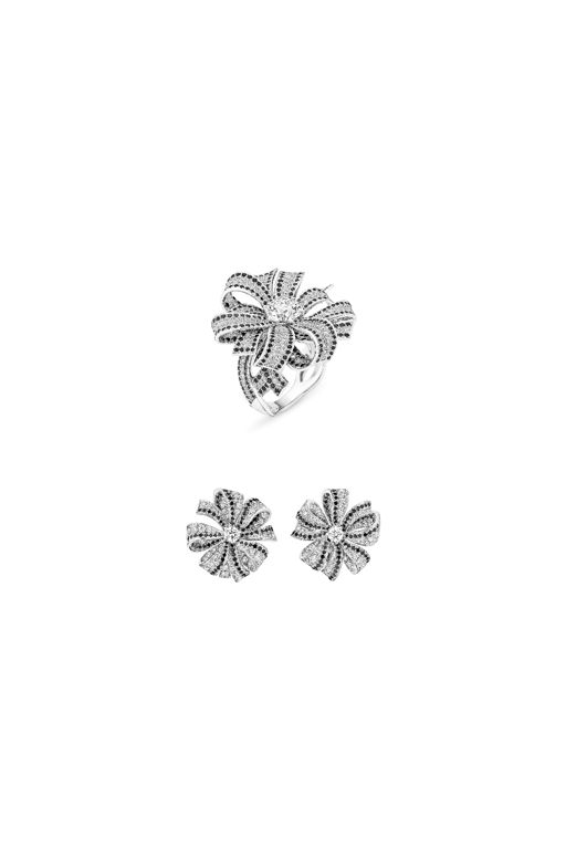 18k White Gold Diamond Camellia Jewelry Set