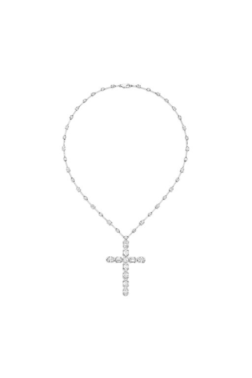 18k White Gold Diamond Cross Pendant Necklace