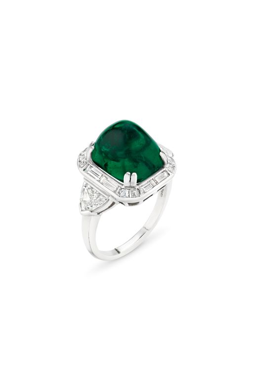 Platinum Emerald and Diamond Ring