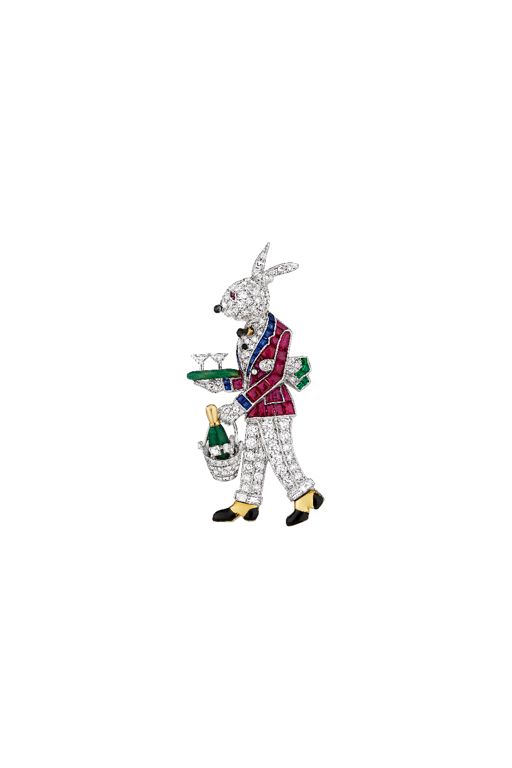 Platinum and Yellow Gold Multi-Gem Rabbit Brooch