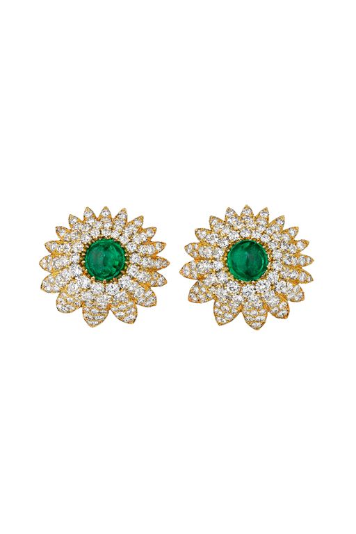 18k Yellow Gold Emerald and Diamond Earrings