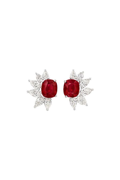14k White Gold Ruby and Diamond Earrings