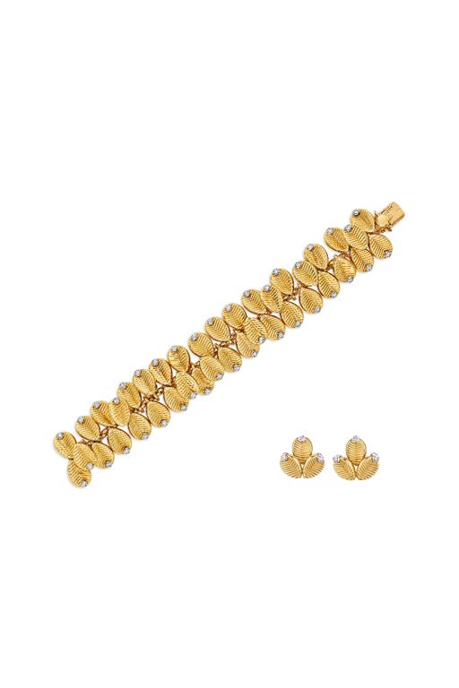 18k Yellow Gold and Platinum Diamond Jewelry Set
