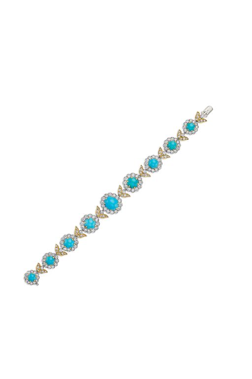 Gold and Platinum Turquoise and Diamond Bracelet