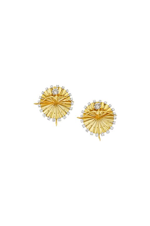 Two 18k Yellow Gold and Platinum Diamond Brooches