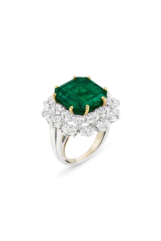 Platinum and Yellow Gold Emerald and Diamond Ring