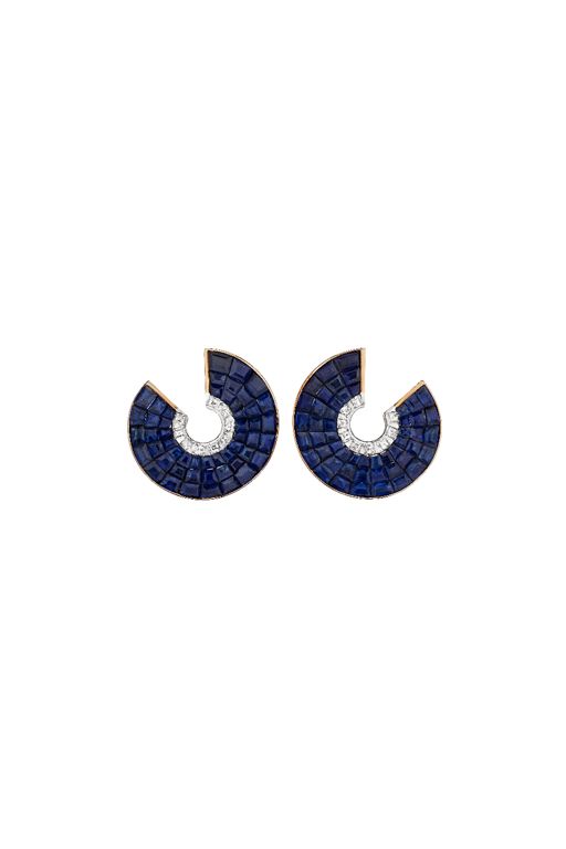 Gold and Platinum Sapphire and Diamond Earrings