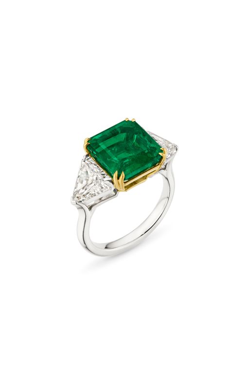 Platinum and 18k Gold Emerald and Diamond Ring