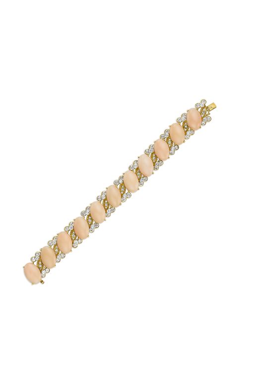 Yellow Gold Coral and Diamond Bracelet