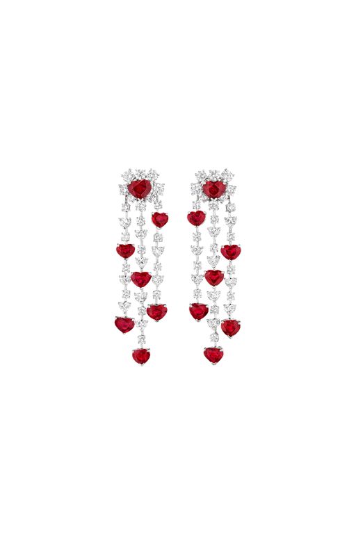 Platinum Ruby and Diamond Pendant Earrings