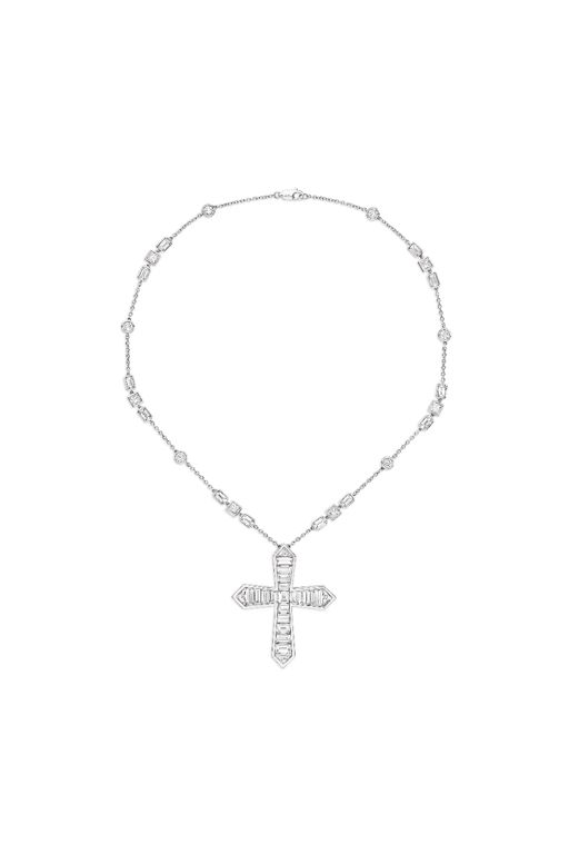 Platinum and Gold Diamond Cross Pendant Necklace