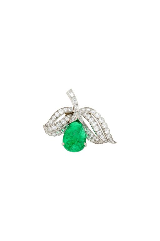 Platinum Emerald and Diamond Brooch