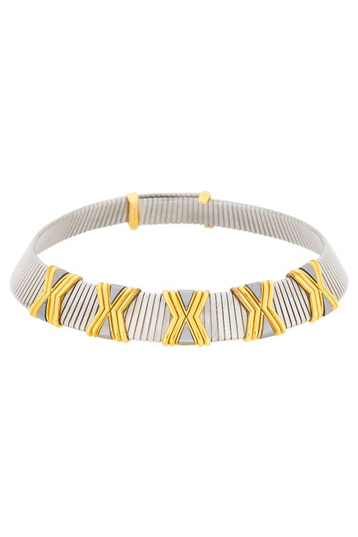 18k Gold and Steel Tubogas Necklace
