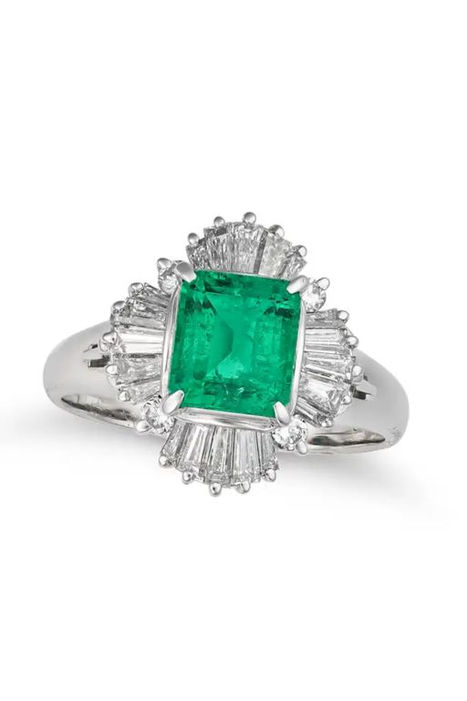 Platinum Emerald and Diamond Ring