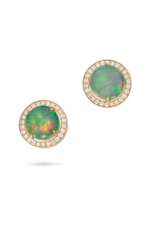 Pair of 14k Gold Opal and Diamond Earrings