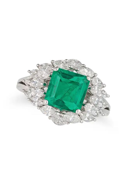 Platinum Emerald and Diamond Ring