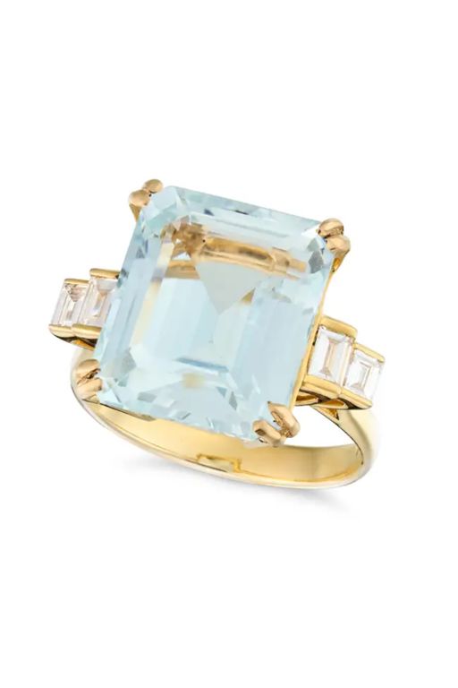 Gold Aquamarine and Diamond Ring