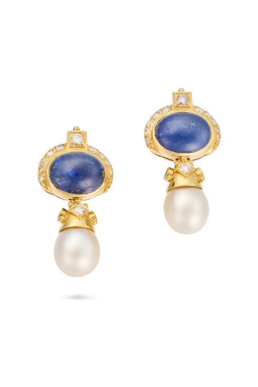 Pair of 18k Gold Multi-Gem Earrings