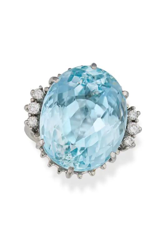 18k Gold Aquamarine and Diamond Ring